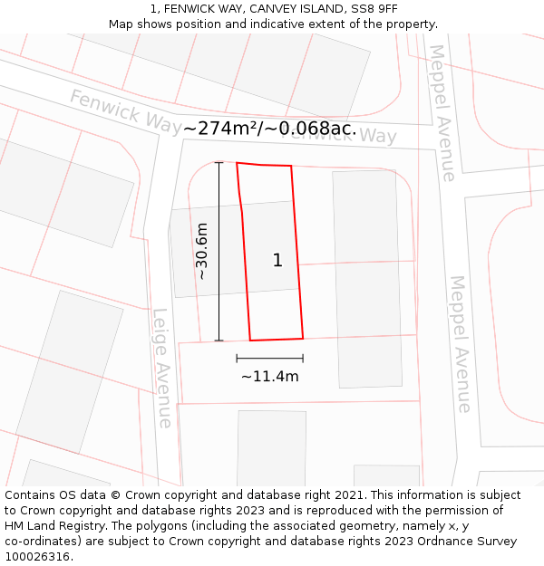 1, FENWICK WAY, CANVEY ISLAND, SS8 9FF: Plot and title map