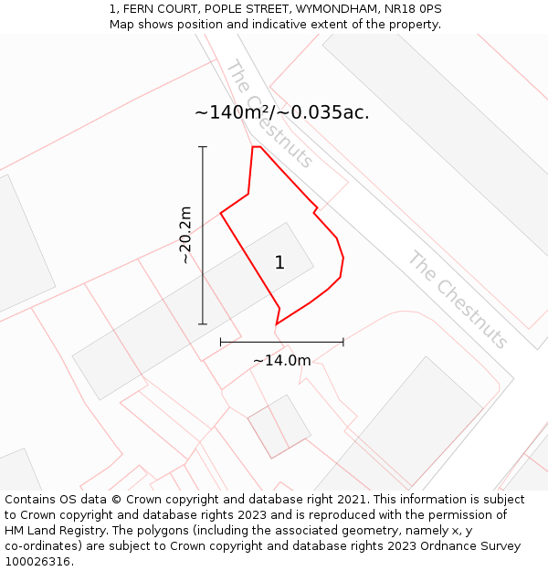 1, FERN COURT, POPLE STREET, WYMONDHAM, NR18 0PS: Plot and title map