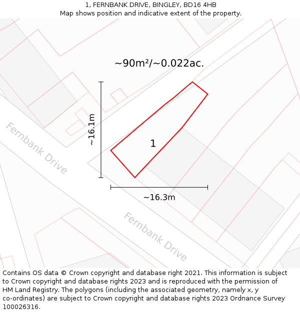 1, FERNBANK DRIVE, BINGLEY, BD16 4HB: Plot and title map