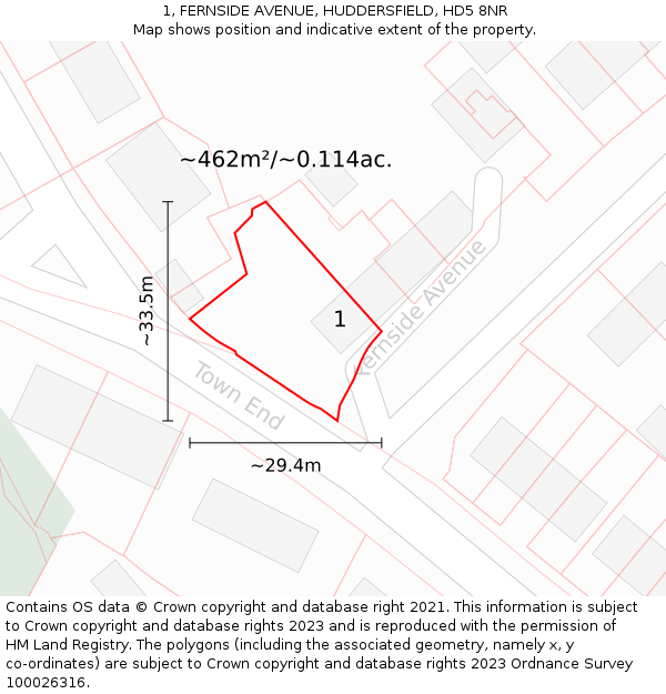 1, FERNSIDE AVENUE, HUDDERSFIELD, HD5 8NR: Plot and title map