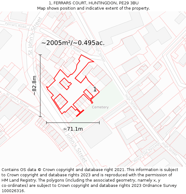 1, FERRARS COURT, HUNTINGDON, PE29 3BU: Plot and title map
