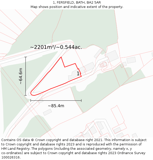1, FERSFIELD, BATH, BA2 5AR: Plot and title map