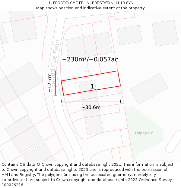 1, FFORDD CAE FELIN, PRESTATYN, LL19 8YN: Plot and title map