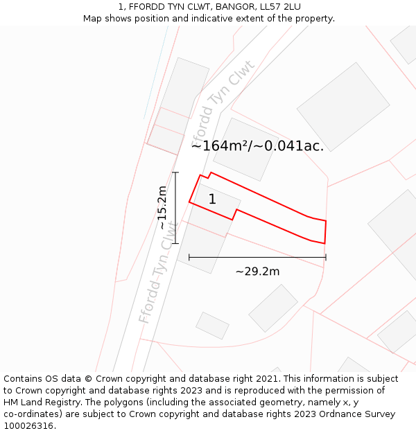 1, FFORDD TYN CLWT, BANGOR, LL57 2LU: Plot and title map