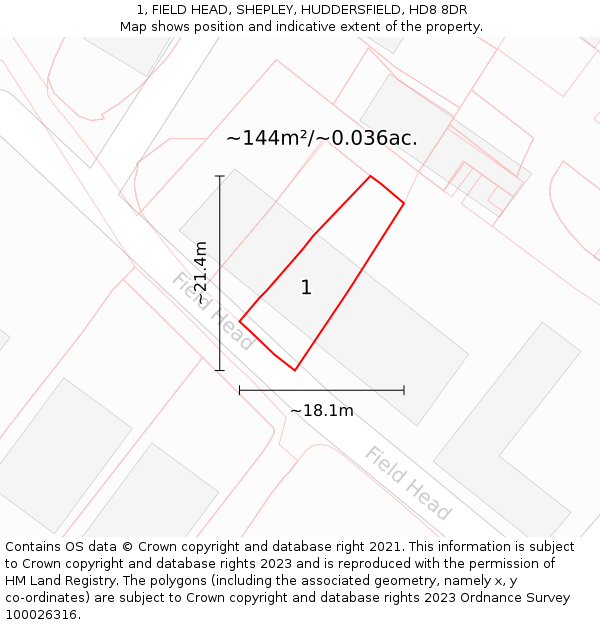 1, FIELD HEAD, SHEPLEY, HUDDERSFIELD, HD8 8DR: Plot and title map