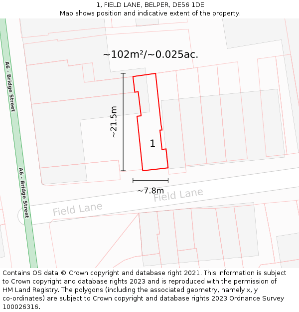 1, FIELD LANE, BELPER, DE56 1DE: Plot and title map