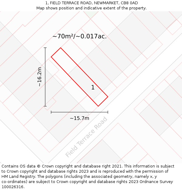 1, FIELD TERRACE ROAD, NEWMARKET, CB8 0AD: Plot and title map