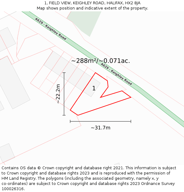 1, FIELD VIEW, KEIGHLEY ROAD, HALIFAX, HX2 8JA: Plot and title map