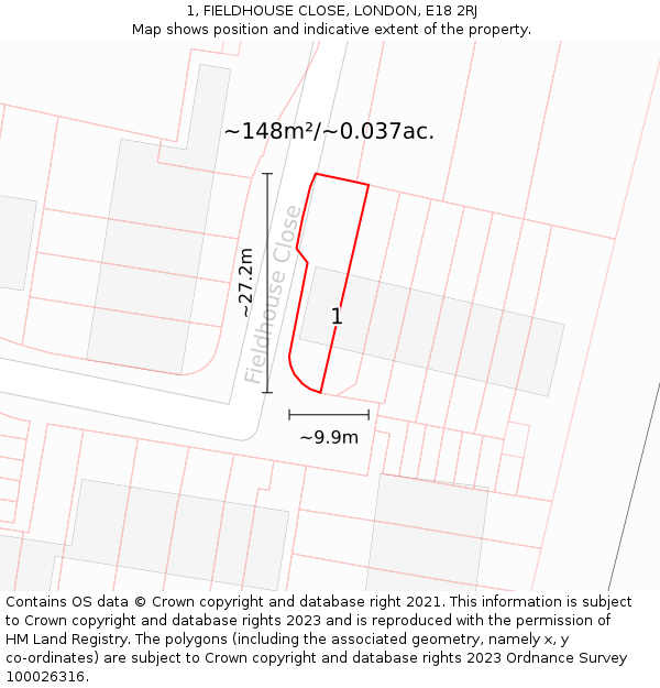 1, FIELDHOUSE CLOSE, LONDON, E18 2RJ: Plot and title map