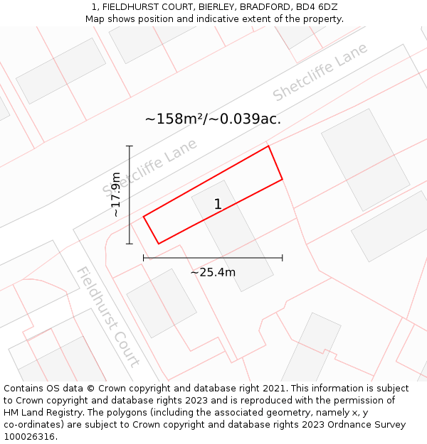 1, FIELDHURST COURT, BIERLEY, BRADFORD, BD4 6DZ: Plot and title map