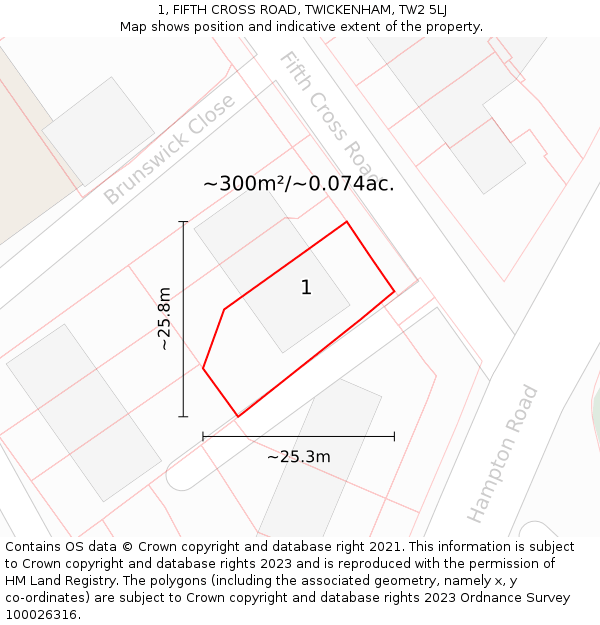 1, FIFTH CROSS ROAD, TWICKENHAM, TW2 5LJ: Plot and title map