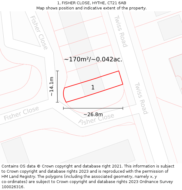 1, FISHER CLOSE, HYTHE, CT21 6AB: Plot and title map