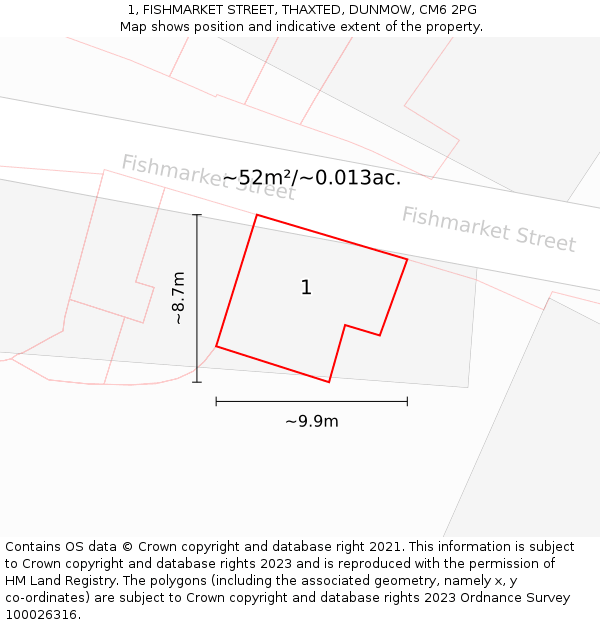 1, FISHMARKET STREET, THAXTED, DUNMOW, CM6 2PG: Plot and title map
