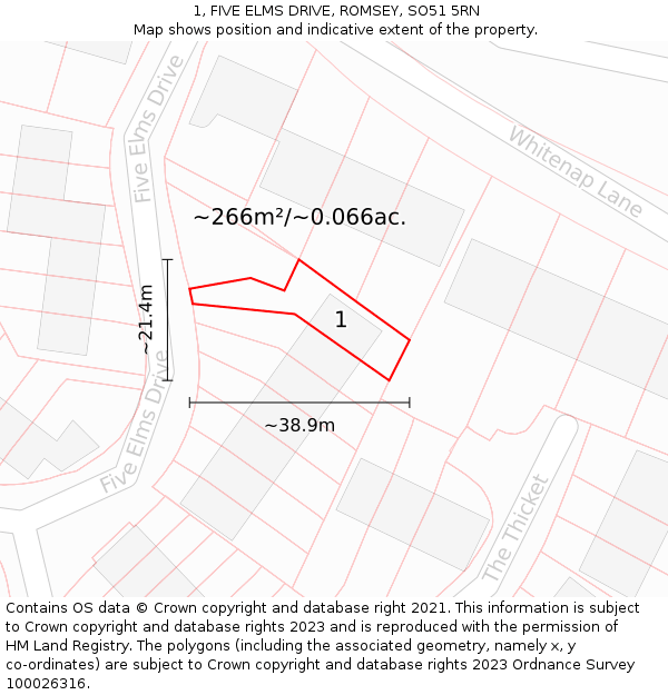 1, FIVE ELMS DRIVE, ROMSEY, SO51 5RN: Plot and title map