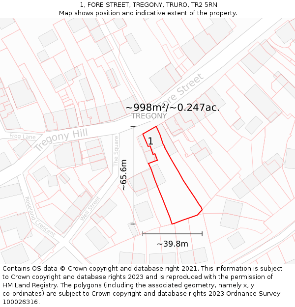 1, FORE STREET, TREGONY, TRURO, TR2 5RN: Plot and title map