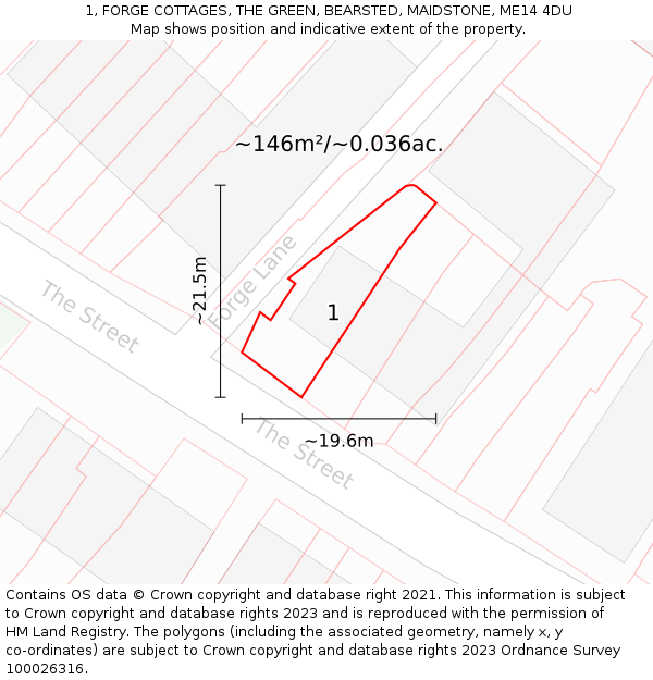 1, FORGE COTTAGES, THE GREEN, BEARSTED, MAIDSTONE, ME14 4DU: Plot and title map