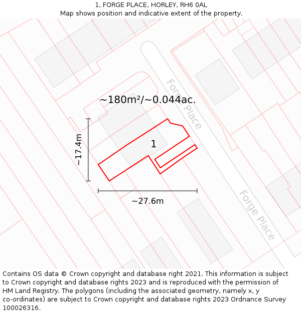 1, FORGE PLACE, HORLEY, RH6 0AL: Plot and title map