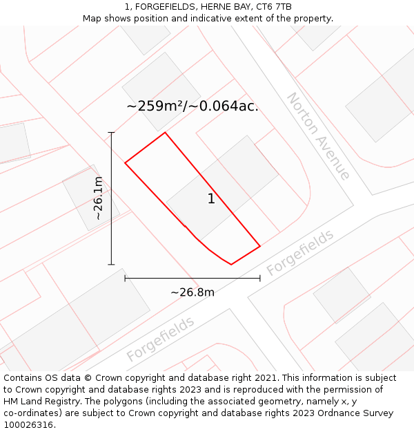 1, FORGEFIELDS, HERNE BAY, CT6 7TB: Plot and title map