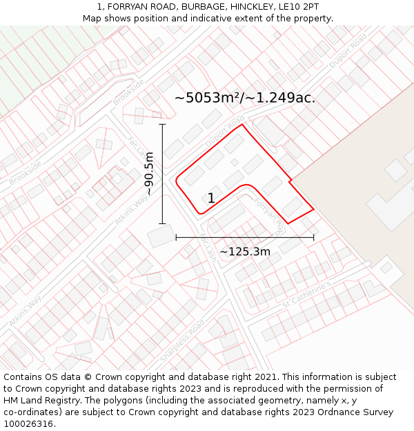 1, FORRYAN ROAD, BURBAGE, HINCKLEY, LE10 2PT: Plot and title map