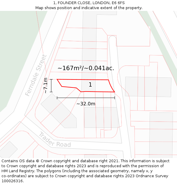 1, FOUNDER CLOSE, LONDON, E6 6FS: Plot and title map