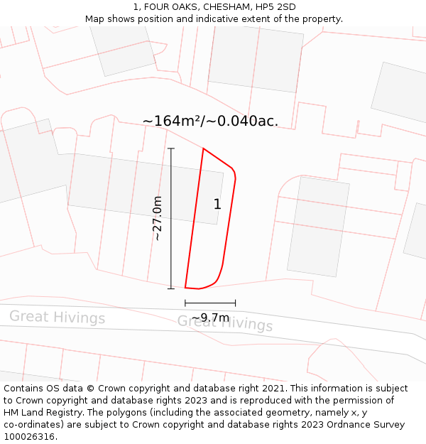 1, FOUR OAKS, CHESHAM, HP5 2SD: Plot and title map