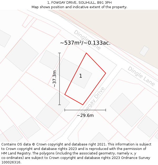 1, FOWGAY DRIVE, SOLIHULL, B91 3PH: Plot and title map