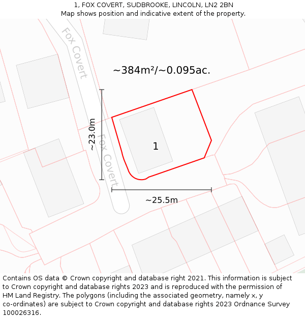1, FOX COVERT, SUDBROOKE, LINCOLN, LN2 2BN: Plot and title map
