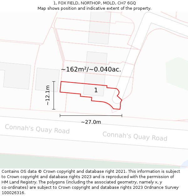 1, FOX FIELD, NORTHOP, MOLD, CH7 6GQ: Plot and title map