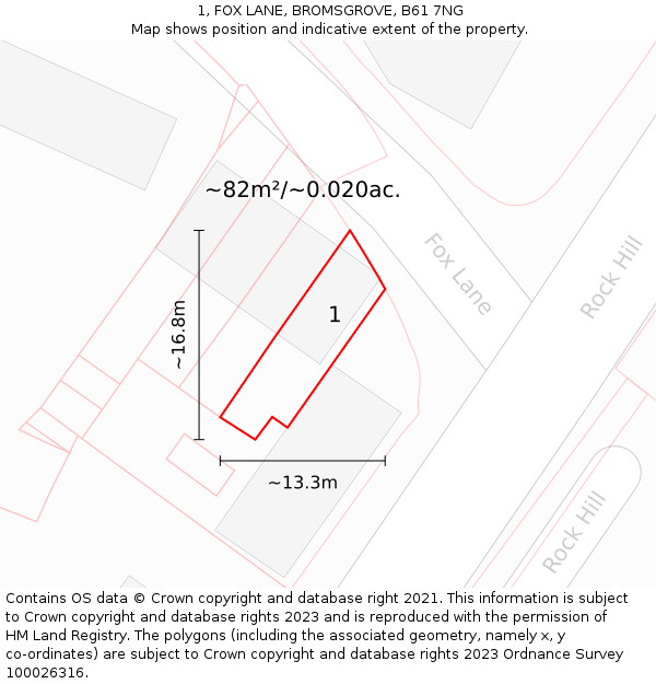 1, FOX LANE, BROMSGROVE, B61 7NG: Plot and title map
