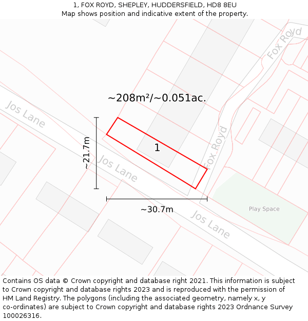 1, FOX ROYD, SHEPLEY, HUDDERSFIELD, HD8 8EU: Plot and title map