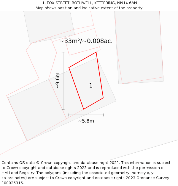 1, FOX STREET, ROTHWELL, KETTERING, NN14 6AN: Plot and title map