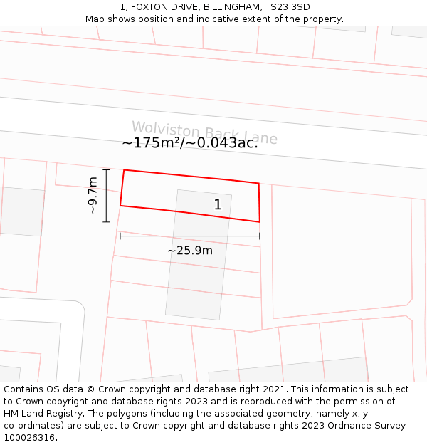 1, FOXTON DRIVE, BILLINGHAM, TS23 3SD: Plot and title map