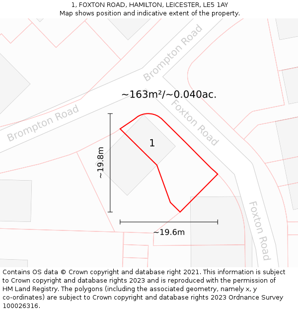 1, FOXTON ROAD, HAMILTON, LEICESTER, LE5 1AY: Plot and title map
