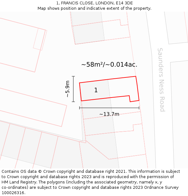 1, FRANCIS CLOSE, LONDON, E14 3DE: Plot and title map