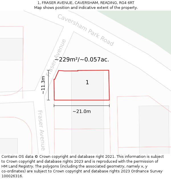 1, FRASER AVENUE, CAVERSHAM, READING, RG4 6RT: Plot and title map