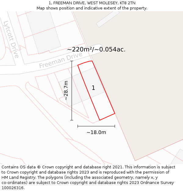 1, FREEMAN DRIVE, WEST MOLESEY, KT8 2TN: Plot and title map