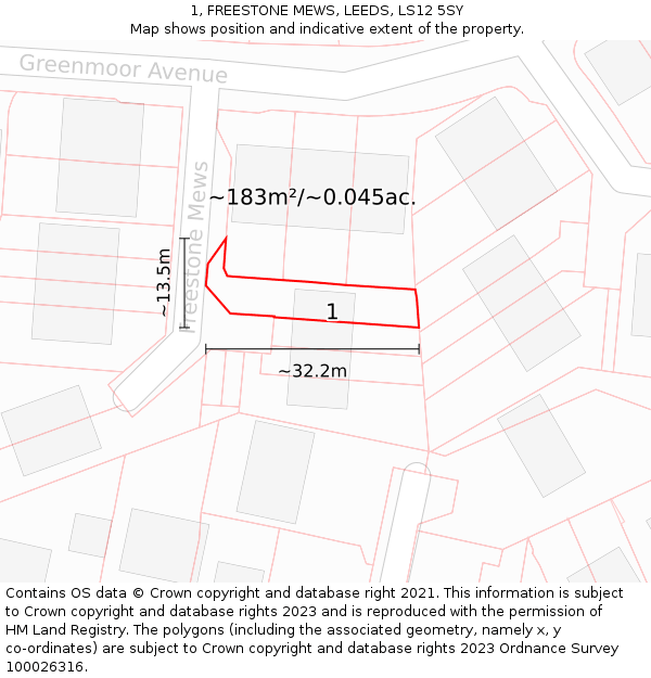1, FREESTONE MEWS, LEEDS, LS12 5SY: Plot and title map