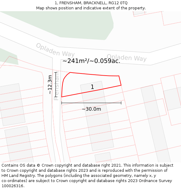 1, FRENSHAM, BRACKNELL, RG12 0TQ: Plot and title map