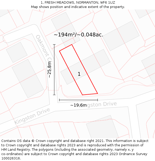 1, FRESH MEADOWS, NORMANTON, WF6 1UZ: Plot and title map