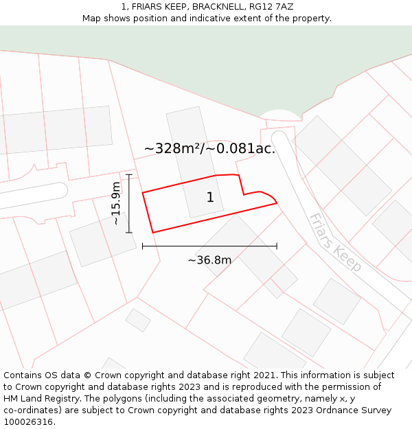 1, FRIARS KEEP, BRACKNELL, RG12 7AZ: Plot and title map