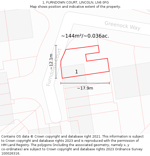 1, FURNDOWN COURT, LINCOLN, LN6 0FG: Plot and title map
