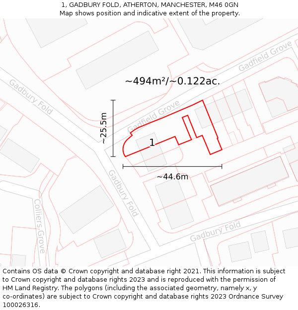 1, GADBURY FOLD, ATHERTON, MANCHESTER, M46 0GN: Plot and title map