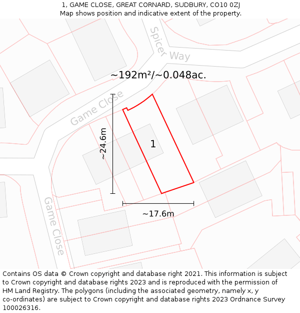 1, GAME CLOSE, GREAT CORNARD, SUDBURY, CO10 0ZJ: Plot and title map