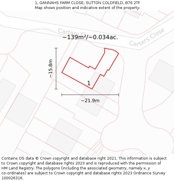 1, GANNAHS FARM CLOSE, SUTTON COLDFIELD, B76 2TF: Plot and title map