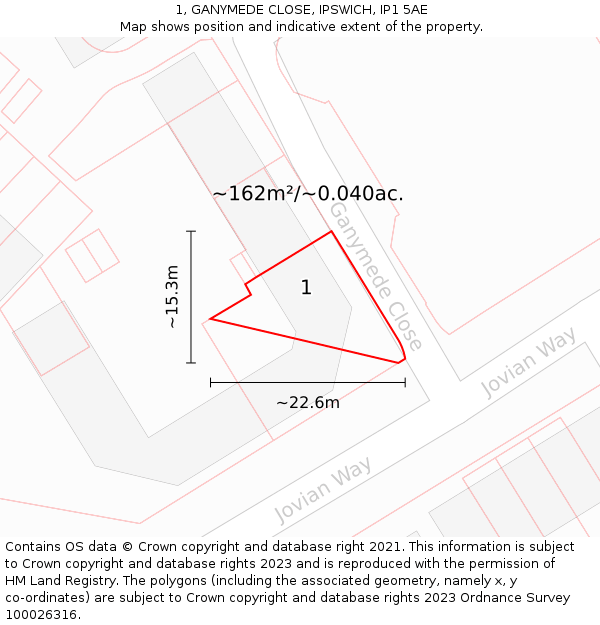 1, GANYMEDE CLOSE, IPSWICH, IP1 5AE: Plot and title map