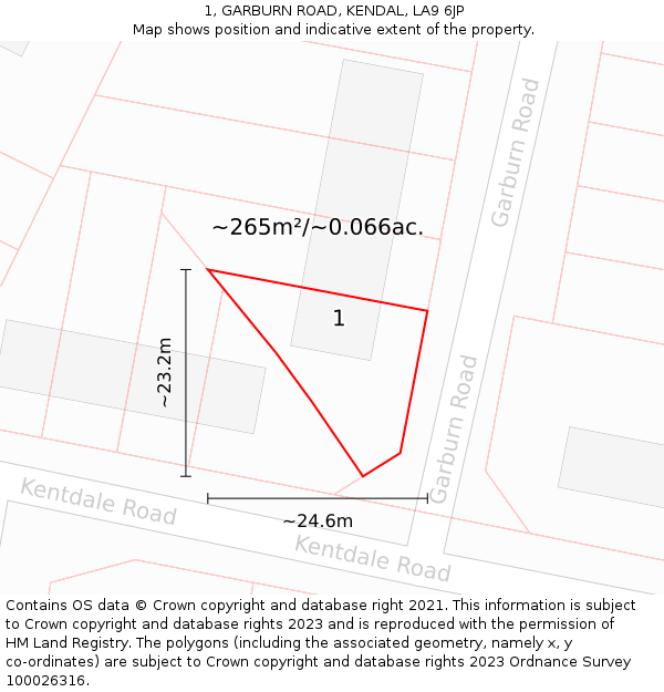 1, GARBURN ROAD, KENDAL, LA9 6JP: Plot and title map