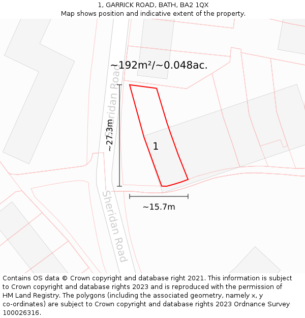 1, GARRICK ROAD, BATH, BA2 1QX: Plot and title map