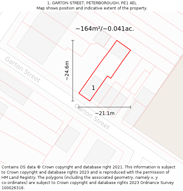 1, GARTON STREET, PETERBOROUGH, PE1 4EL: Plot and title map