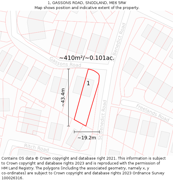 1, GASSONS ROAD, SNODLAND, ME6 5RW: Plot and title map