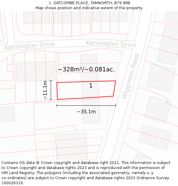 1, GATCOMBE PLACE, TAMWORTH, B79 8RB: Plot and title map